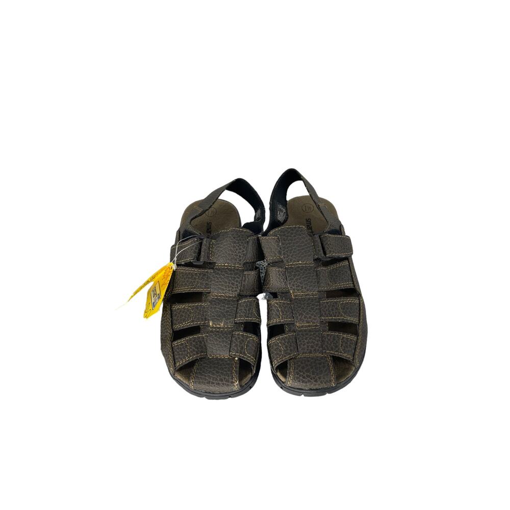 NWT Smart Fit Skid Resistant Brown Faux Leather Caged Sandals Youth Size 1.5